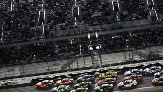 DAYTONA BEACH, FLORIDA - FEBRUARY 16: Kyle Busch, driver of the #8 zone Chevrolet, Austin Dillon, driver of the #3 Bass Pro Shops/Winchester Chevrolet and Bubba Wallace, driver of the #23 McDonald's Toyota race during the NASCAR Cup Series Daytona 500 at Daytona International Speedway on February 16, 2025 in Daytona Beach, Florida.